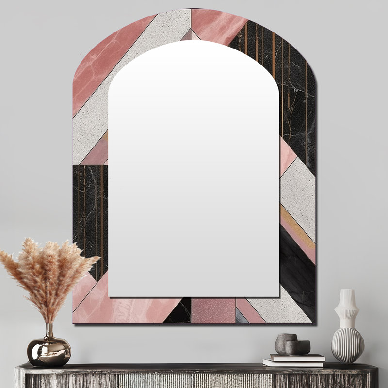 Kincheloe Marble Granite Agate With Touches Of Gold XI - Geometric Asymmetrical Unique Wall Mirror, Modern Arch Mirror, Printed Metal Art