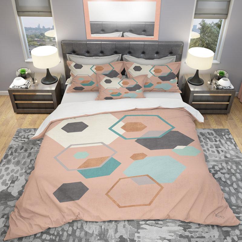 Modern & Contemporary Polyester Weave / Muslin Geometric Shapes Duvet Cover, King Duvet Cover + 2 Shams