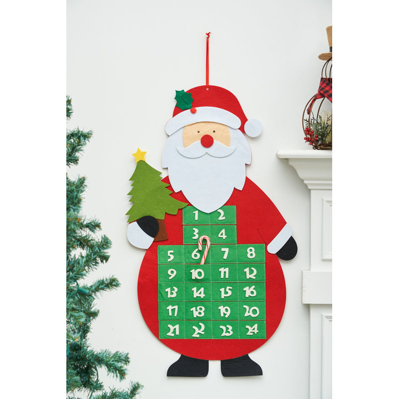 Calendrier de l'Avent en tissu Père Noël avec arbre de Noël
