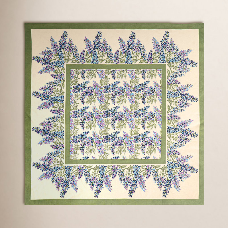 Wisteria Handmade Floral Tablecloth, 71" x 71", Blue/Green