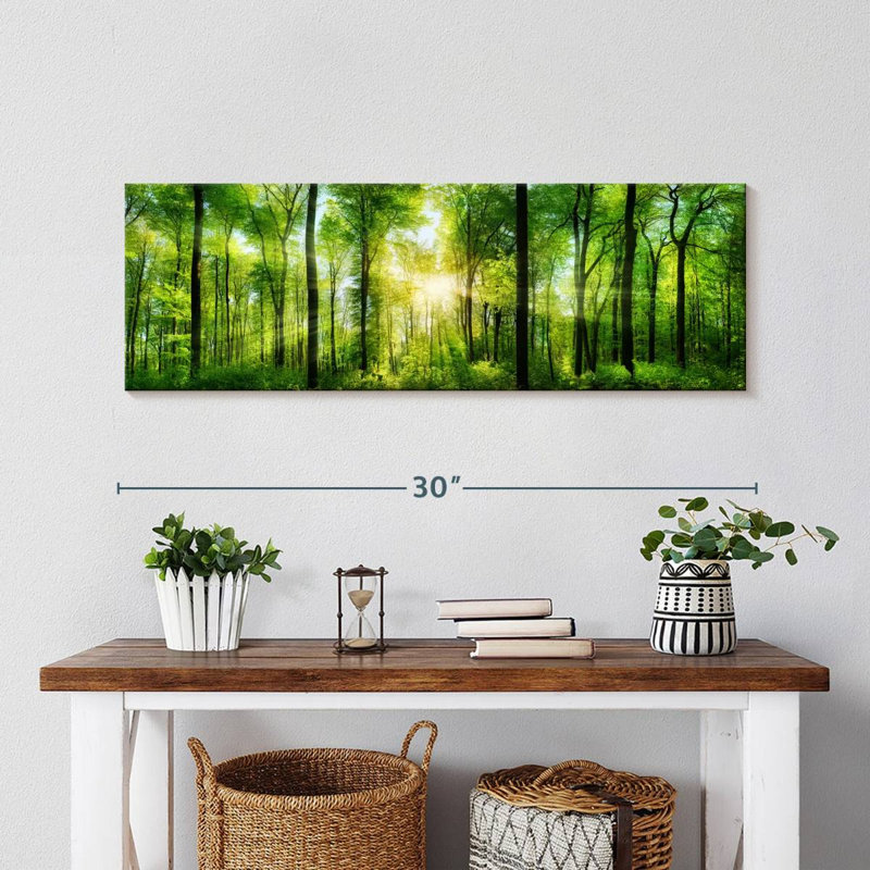 Paysage forestier sur toile, H 10 po x l 30 po