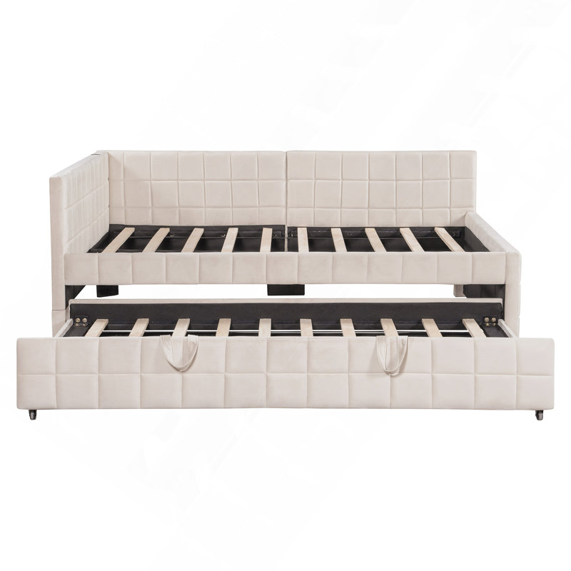 Lit de jour en L pleine grandeur avec lit gigogne escamotable et ports USB
