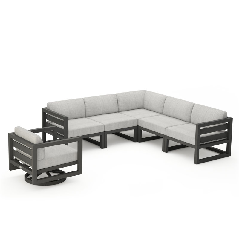 Avion 6 Piece Sectional Set With Swivel, Slate, Cast Silver Sunbrella®