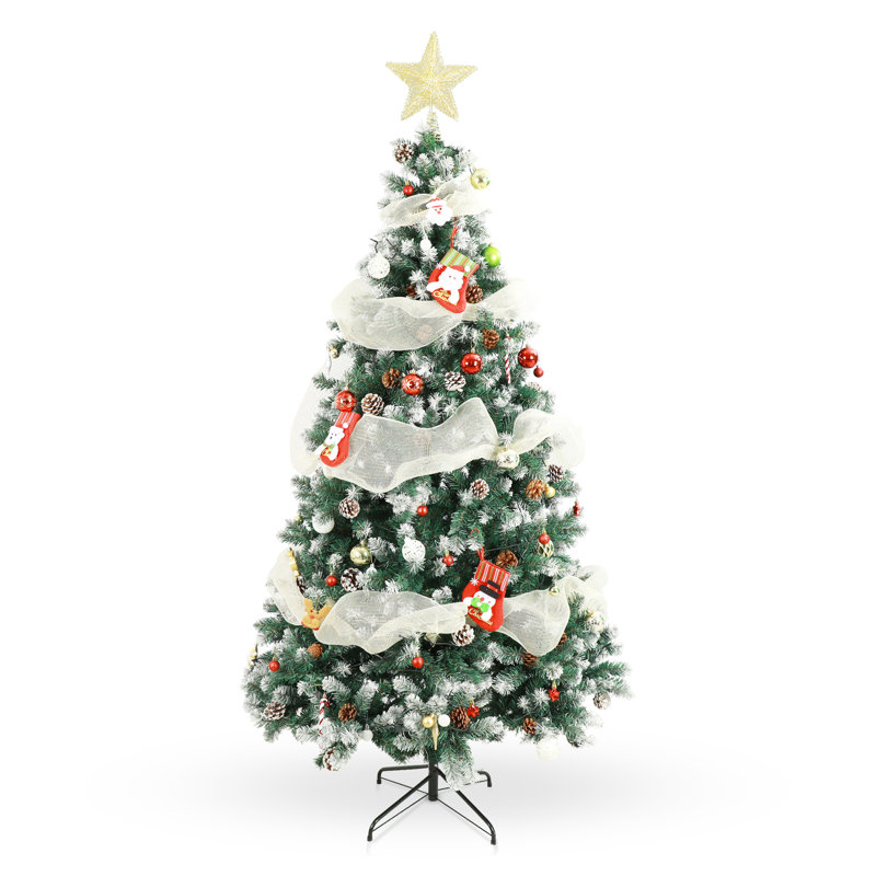 Arbre de Noël 6 pi avec lumières DEL et pommes de pin | Arbre artificiel pré-décoré | Compatible avec les décorations de Noël | Arbre de fête complet en PVC