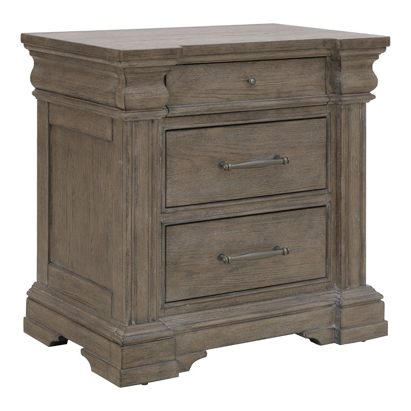 Jahanna 3 Drawer Nightstand with USB, Brown
