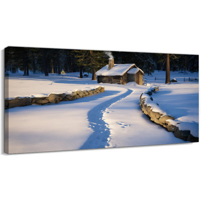 Christmas Winter Scene Canvas Wall Art, Snowy Cabin Pictures, Peaceful Winter Landscape Canvas Painting, Cozy Nature Wall Decor for Living Room, Bedr