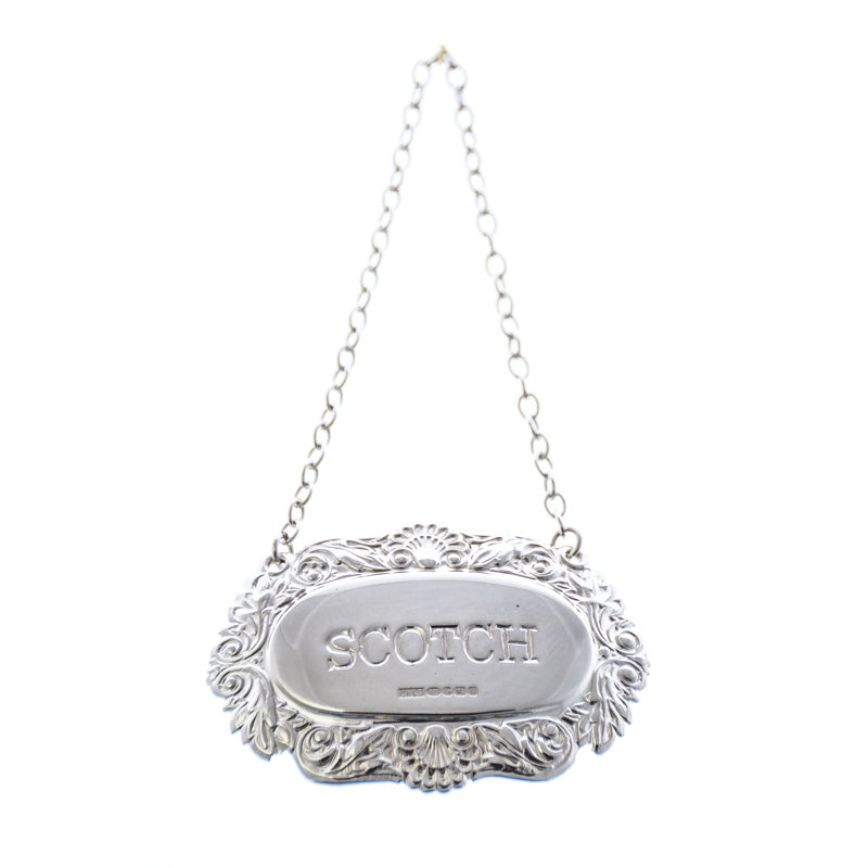 Decanter Label-Scotch, coquille fantaisie et volute, argent