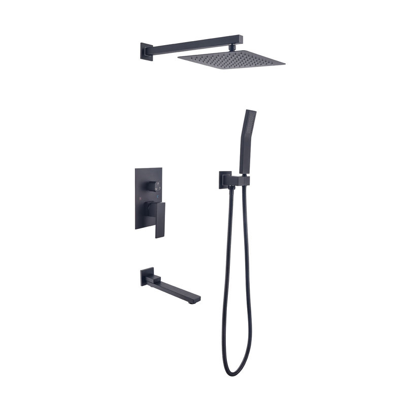10 Inch Rain Shower Head System, Wall Mounted Matte Black Brass Shower Fixture with Handheld Sprayer and Tub Spout - High Pressure Rainfall Experience