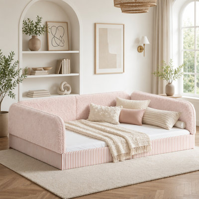 Upholstered Teddy Fleece Montessori Floor Bed with Side Guardrails