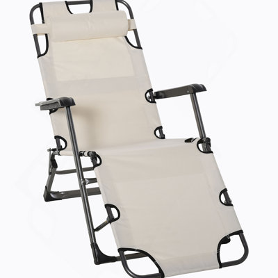 Outsunny Folding Chaise Lounge Chair For Outdoor Use, 2-In-1 Tanning And Camping Chair With Pillow And Storage Pocket, Adjustable For Beach And Patio