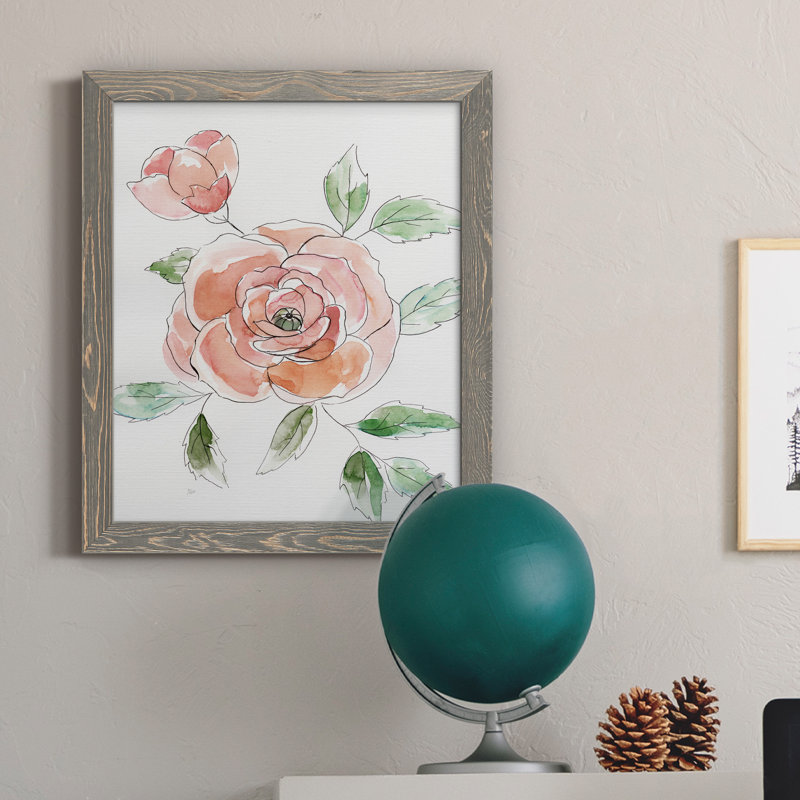 Rose Contour - Peinture sur toile encadrée, Encadré gris, H 24 po x l 18 po x P 1,5 po