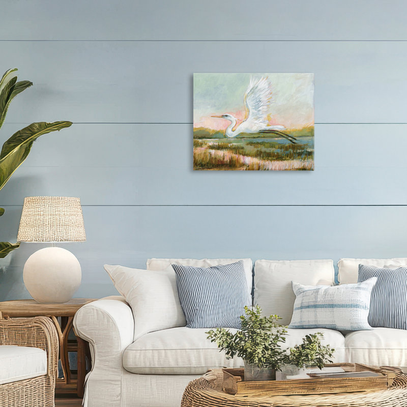 Toile blanche héron volant, design par Susan Winget, H 16 po x l 20 po