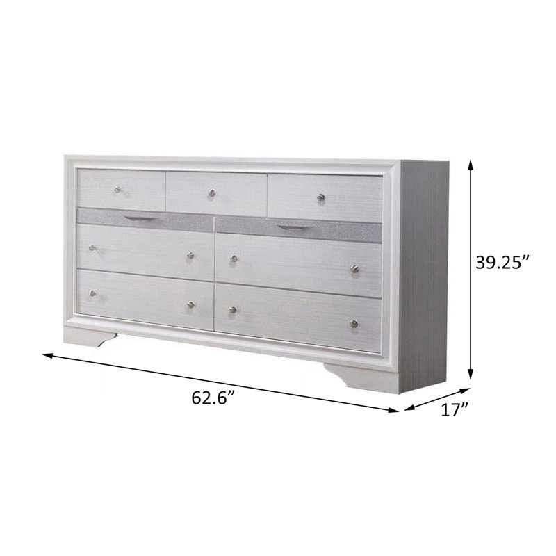 Commode à 9 tiroirs l 62,6 po, Blanc
