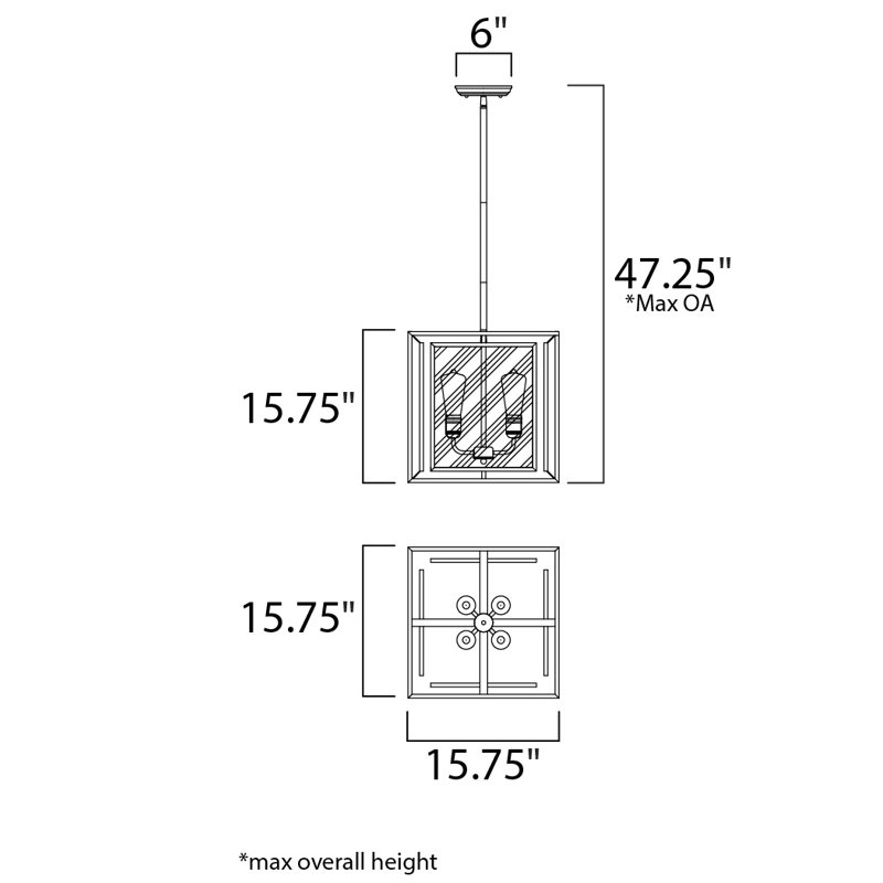 Cosette 4 - Light Dimmable Lantern Square / Rectangle Chandelier, MB