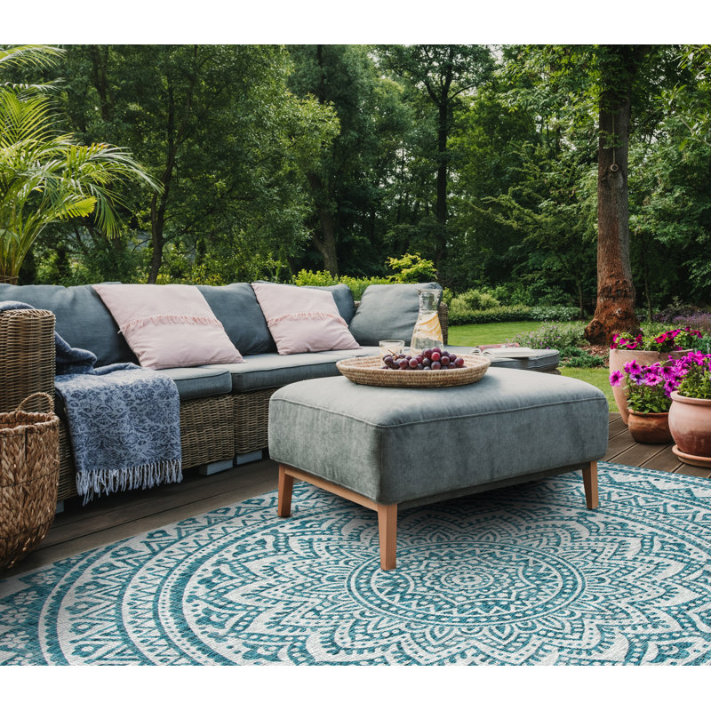 Atlanta Looped Light Grey/Teal Rug, Rectangle 160 x 231 cm