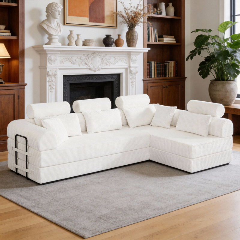 Canapé en velours côtelé de style moderne et minimaliste, Beige
