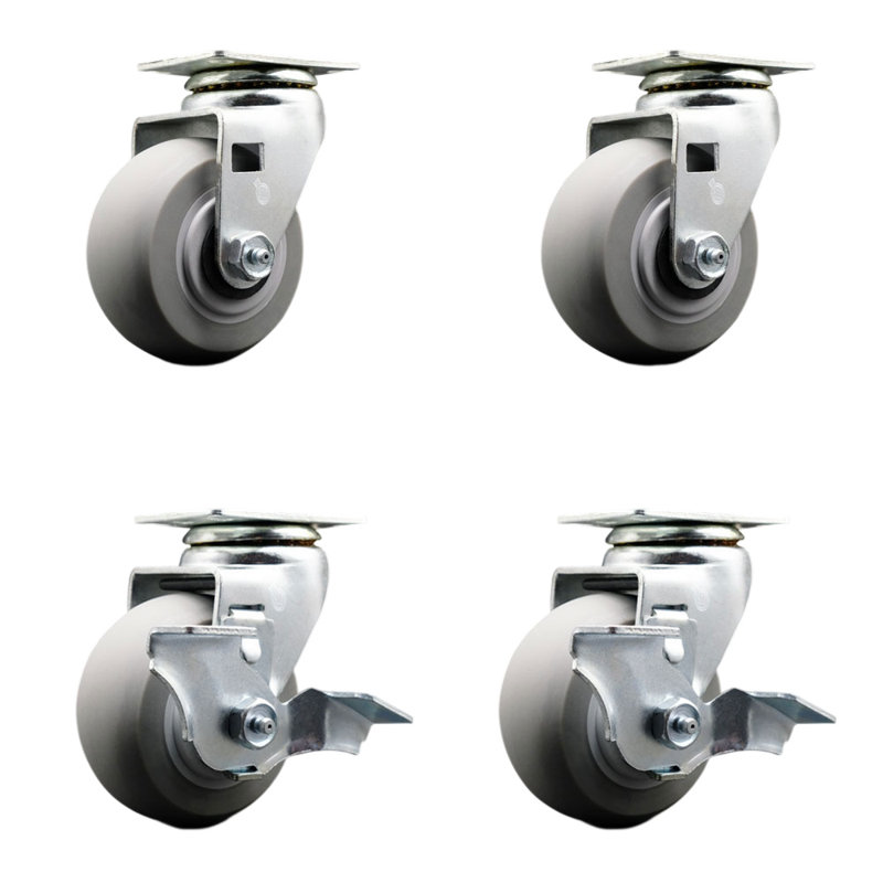 4 Piece Thermoplastic Rubber Caster Set with Roller Bearings