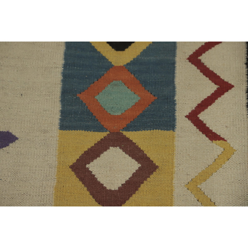 Tapis de couloir oriental géométrique en laine Kilim 5 x 18