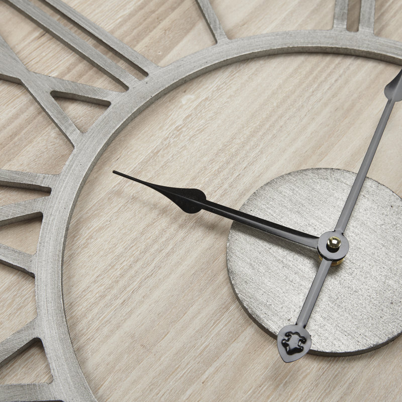Lothair Oversized Dia. Round Wood Wall Clock, Natural/Gray