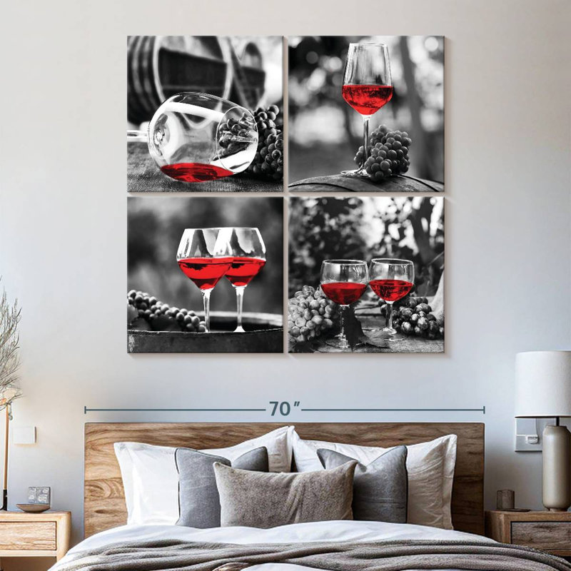 «Red Wine Glasses», ensemble de reproduction sur toile, H 57 po x l 57 po x P 1,25 po