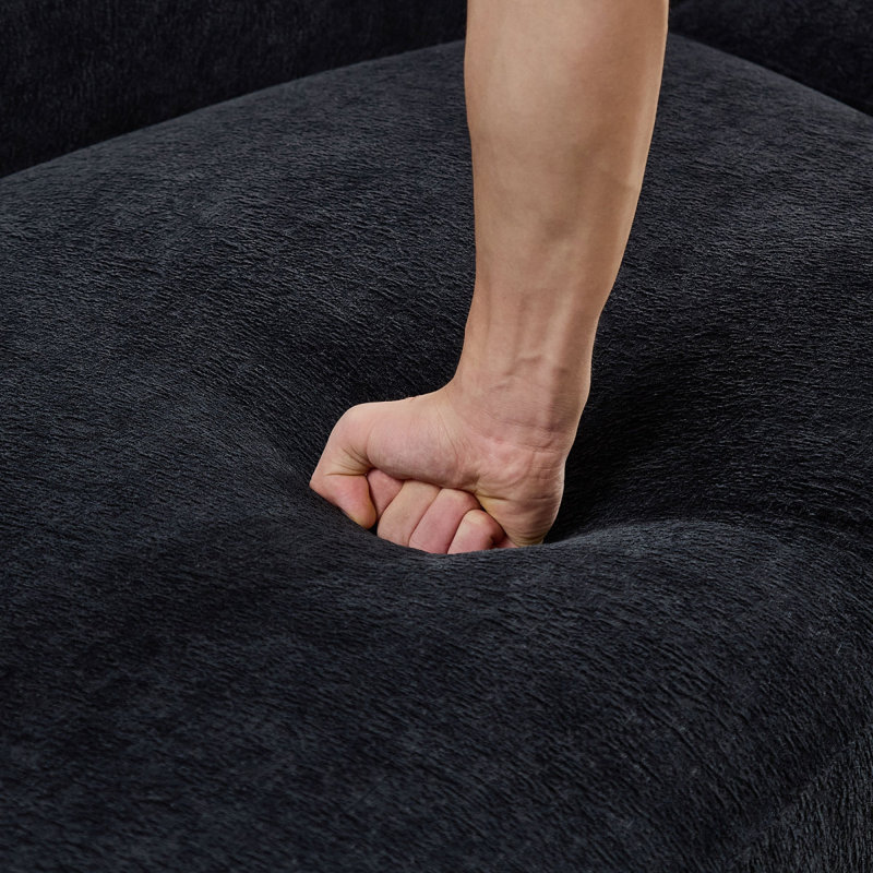 126" Upholstered Curved Sofa, Black Boucle