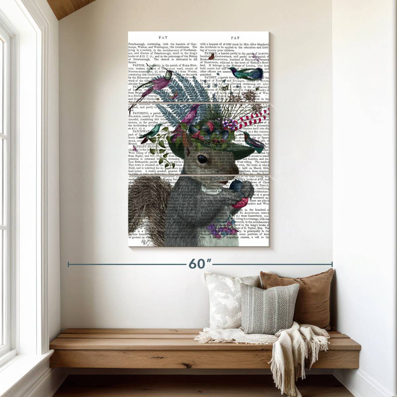 Écureuil Brampt, gardien d'oiseaux et glands bleus, H 50 po x l 32 po