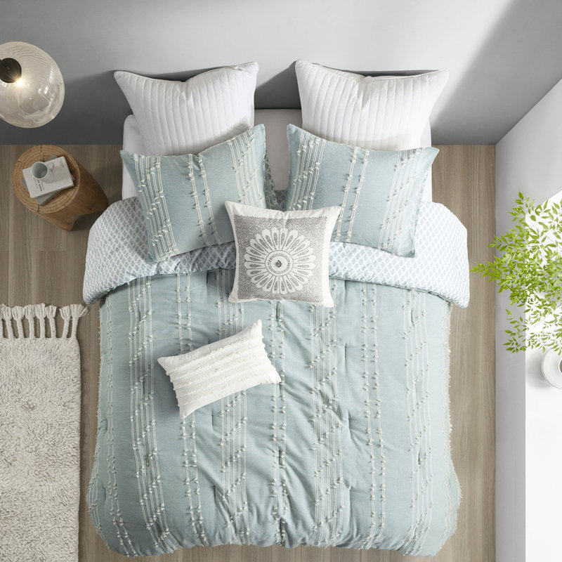 Édredon double / grand en coton - revers avec imprimé et tissu doux réversible pour grand lit, Aqua