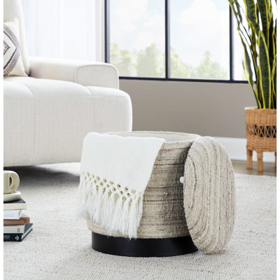 Métal noir 18 po et laine tissée à la main crème pour le rangement intérieur, poids du produit 13 lb, couvercle amovible, poids