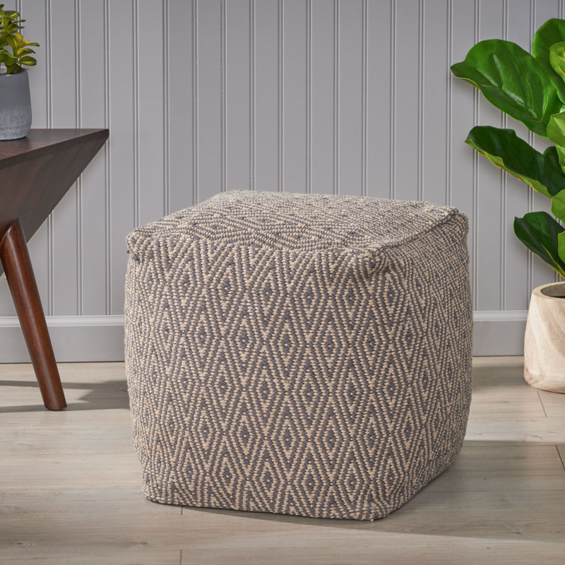 Mulvaney Upholstered Pouf, Dark Gray/Brown
