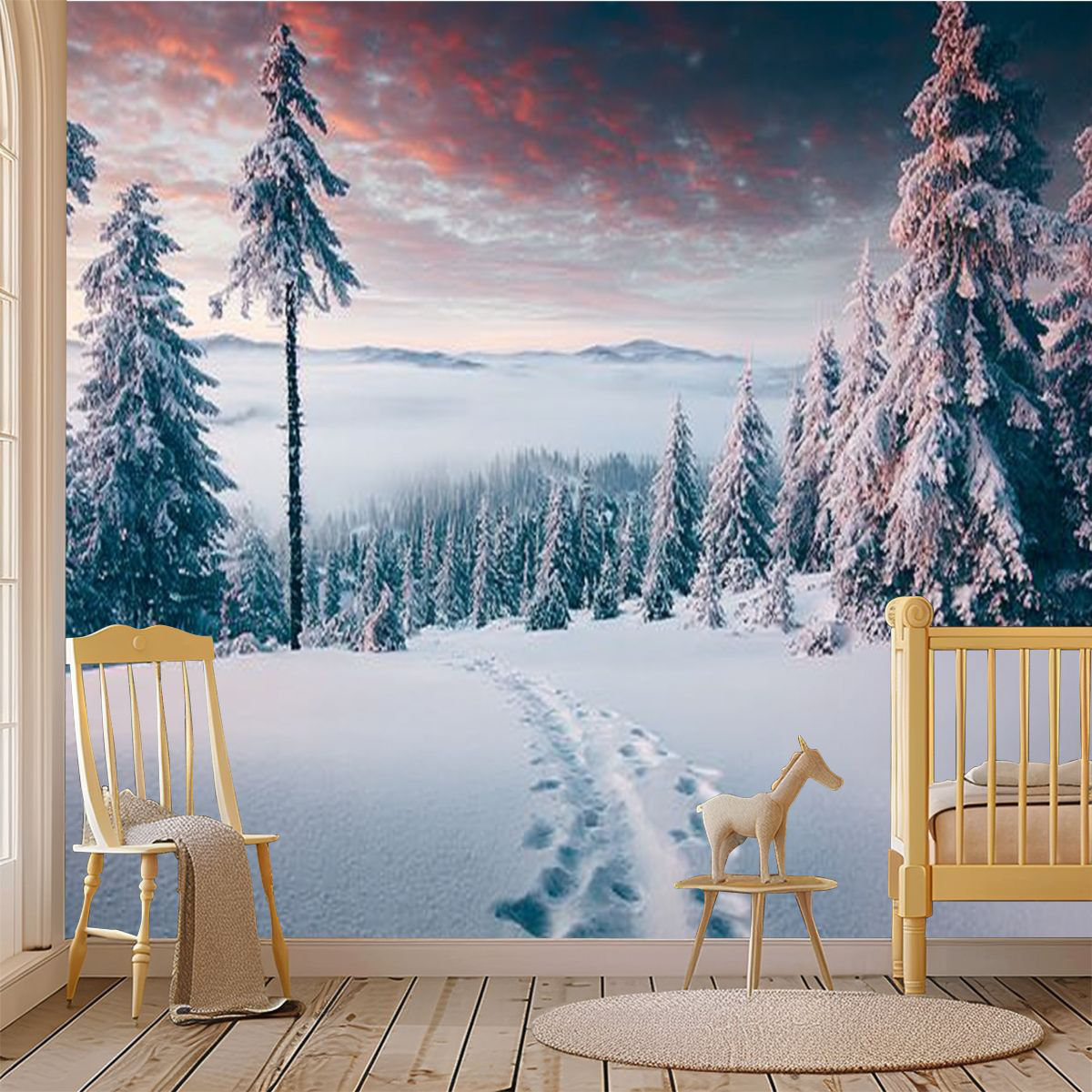 Latitude Run® Peel and Stick Wallpaper Wall Mural Foggy winter sunrise ...