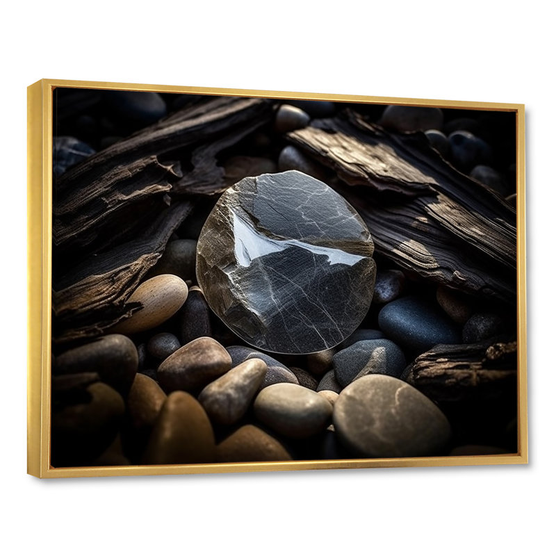 «Stone Geode Charm In Winter», reproduction sur toile, Cadre flottant doré, H 30 po x l 40 po x P 1,5 po