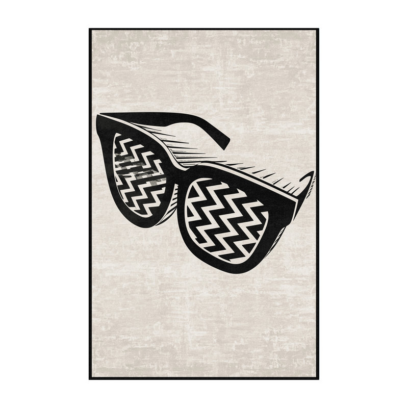 Machine Washable Pacen Three D Glasses Retro Chevron / Zig Zag Rug in Beige – Black Binding, 4x6