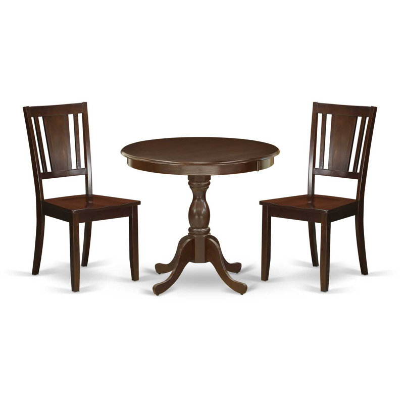 3 Piece DINETTE SET Consists of 1 Pedestal Dining Table and 2 Mahogany Dining Chairs with Panel Back - Mahogany Finish