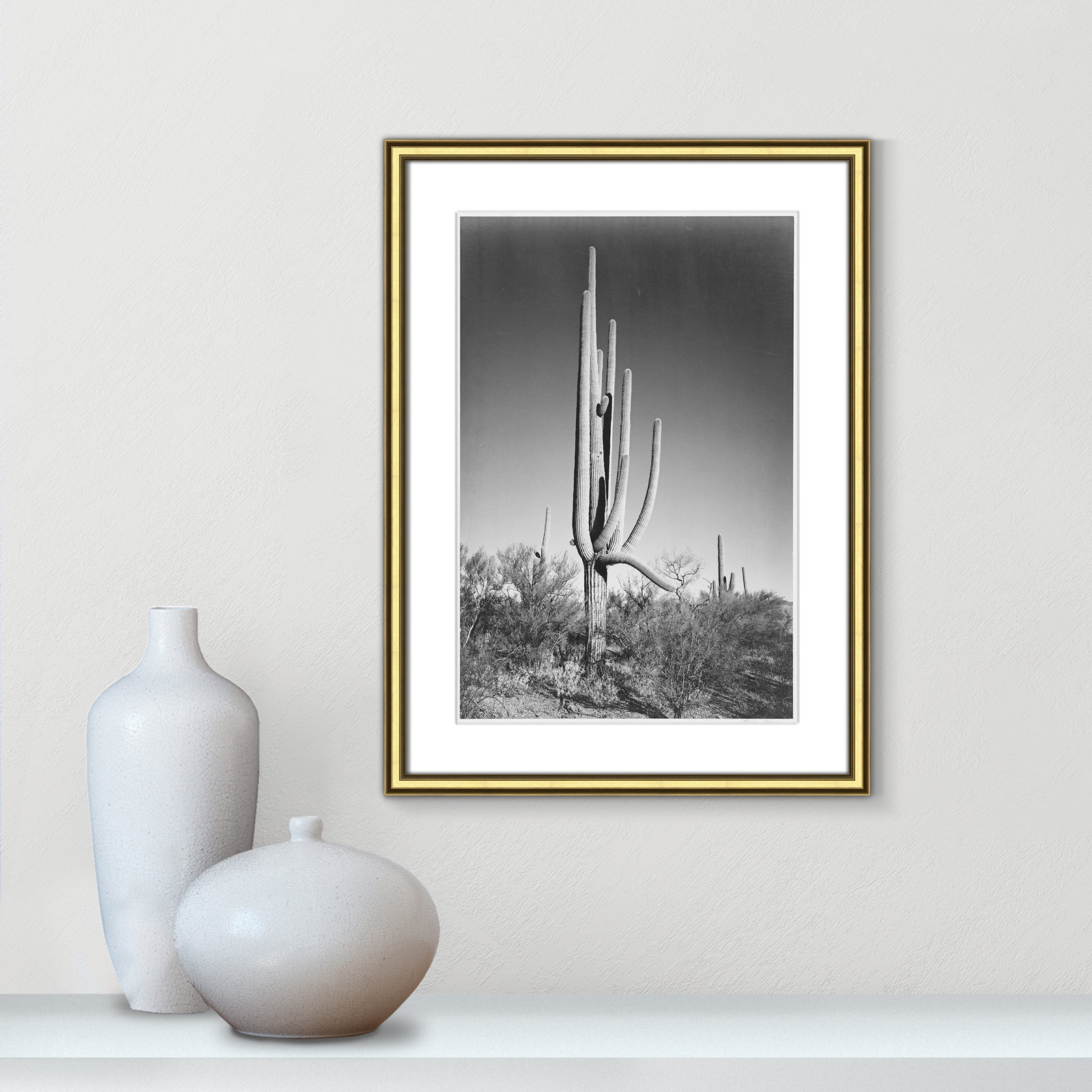 Saguaro National Monument Print by Ansel Adams, Gold , 24.25" H x 18.25" W x 0.88" D