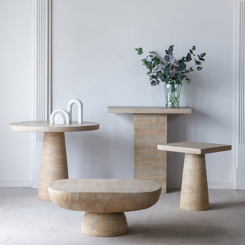 Table basse carrée 35,5 po x 14 po x 35,5 po avec base piédestal, Crème, crème