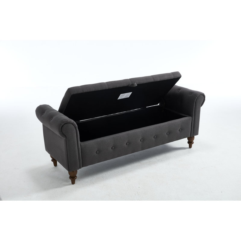 Banc de rangement avec repose-pieds de 63 po pour grand lit avec accoudoirs roulés, Gris