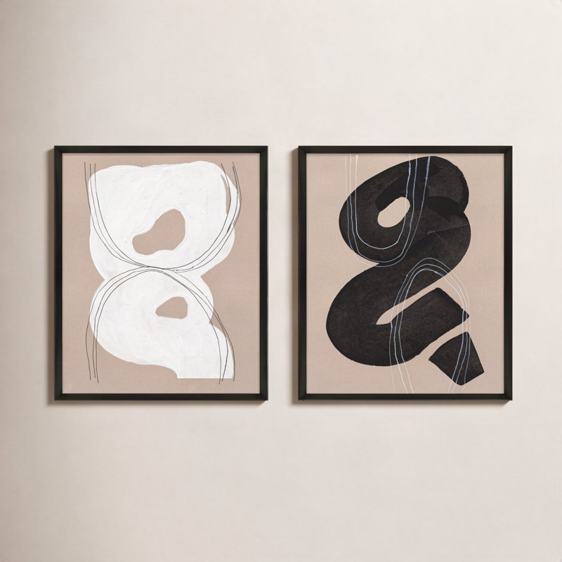 Free Form 5&9. Set of 2 Framed Painting by Andrea Stokes, 25" H x 20" W x 1.25" D, Black Wood