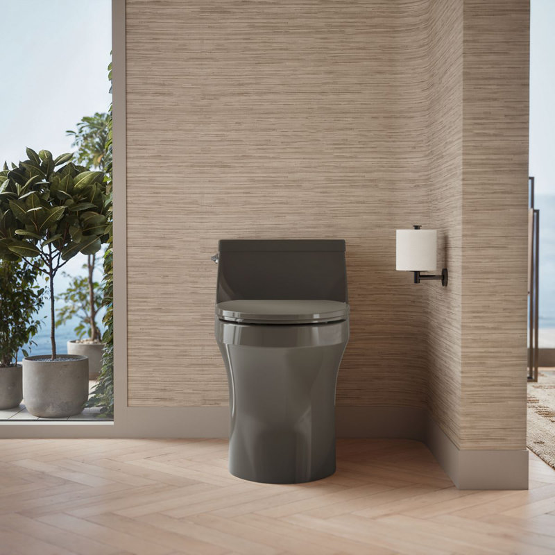 San Souci™ 1.28 GPF Elongated One-Piece toilet (Seat Included), Thunder Gray, Left-Hand
