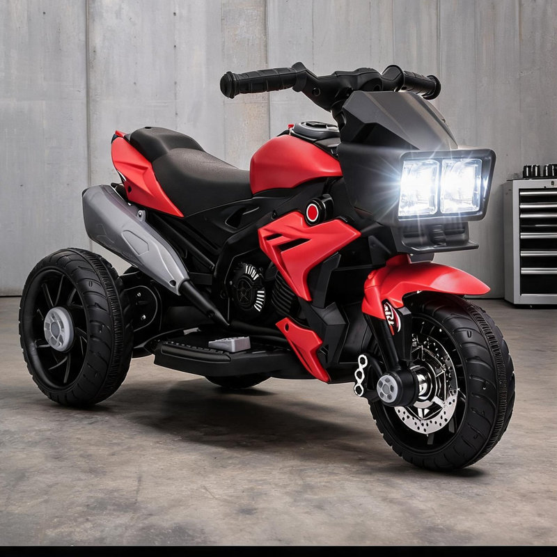 Moto pour tout-petits à finition rouge avec roues à traction élevée, musique, klaxon et phares, L 33,75 x l 16,5 x H 20,5