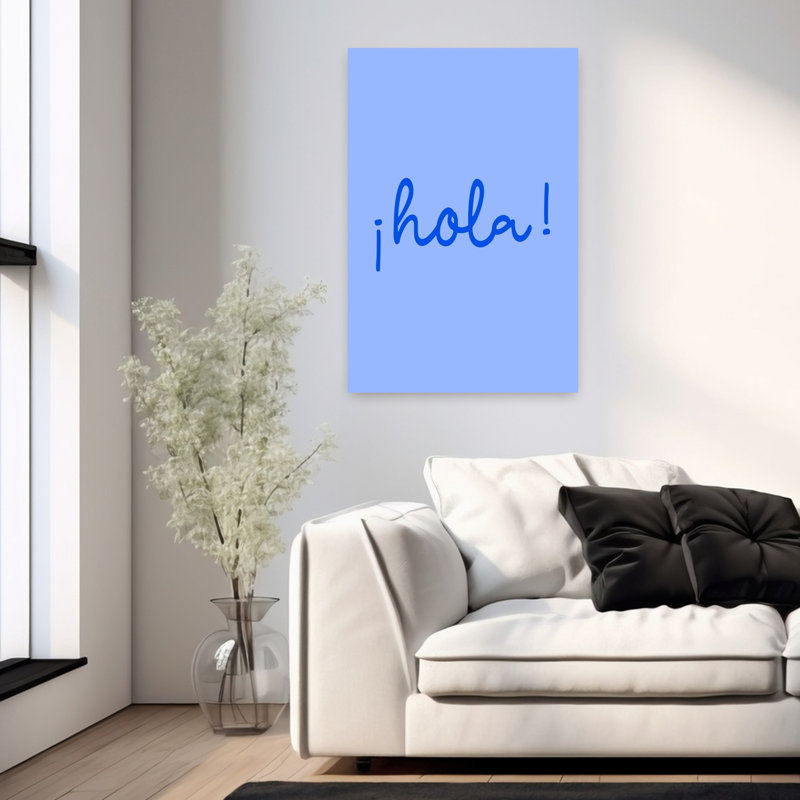 «Cheerful Hola Greeting», art mural moderne et vibrant, H 36 po x l 24 po
