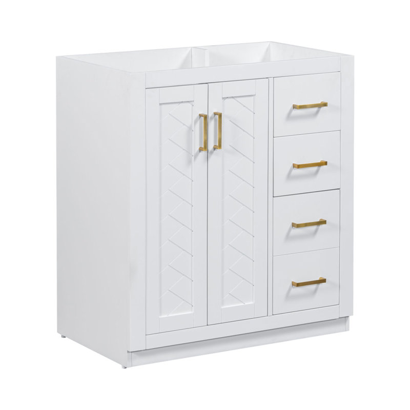 Base de meuble-lavabo simple 29,53 po seulement, Blanc, Or brossé