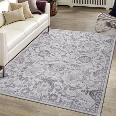 Tapis tissé et gris / argenté / tissé 5X7 - teint, doux sous les pieds pour le salon, chambre à coucher sans couture sous les meubles, bureau sans perte de poils