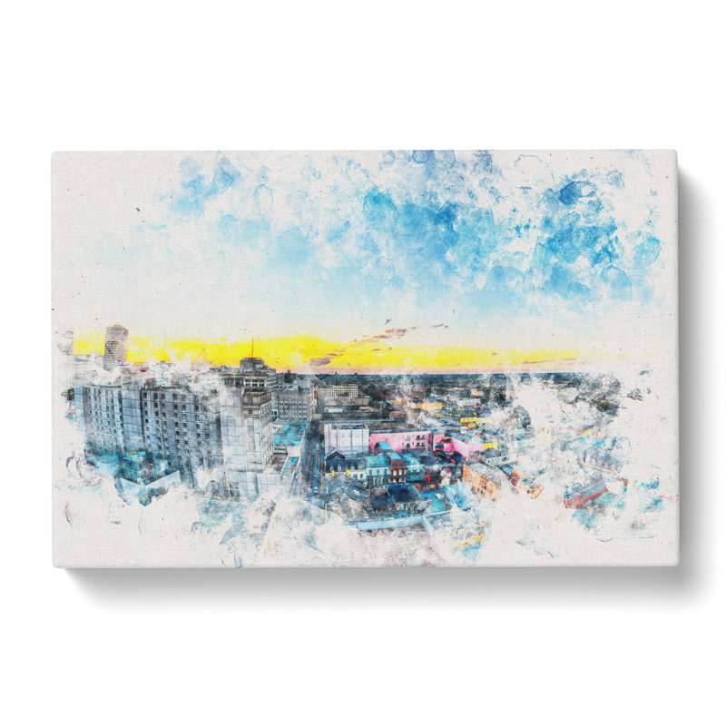 Above New Orleans In Louisiana Watercolour - Wrapped Canvas Print, 35cm H x 50cm W x 3cm D