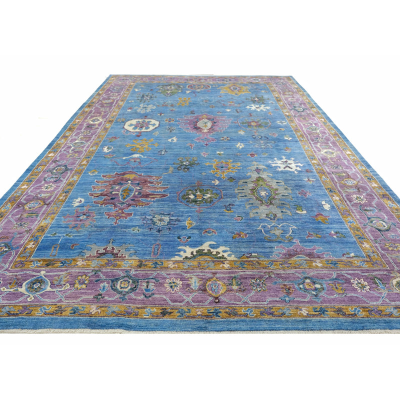 Hand Knotted Wool Area Rug in Blue And Purple