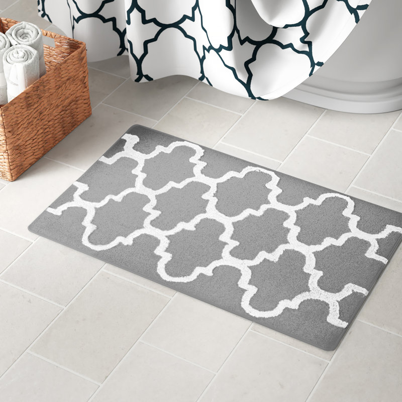Anastatia Cotton Non-Slip Bath Rug, Gray/White, 50" x 30"
