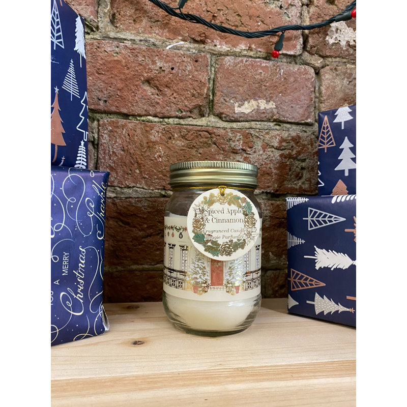 Apple & Cinnamon Scented Jar Candle with Glass Holder