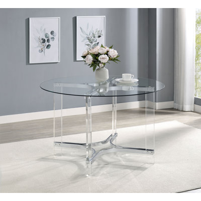 Deava 47-Inch Round Glass Top Acrylic Dining Table Chrome