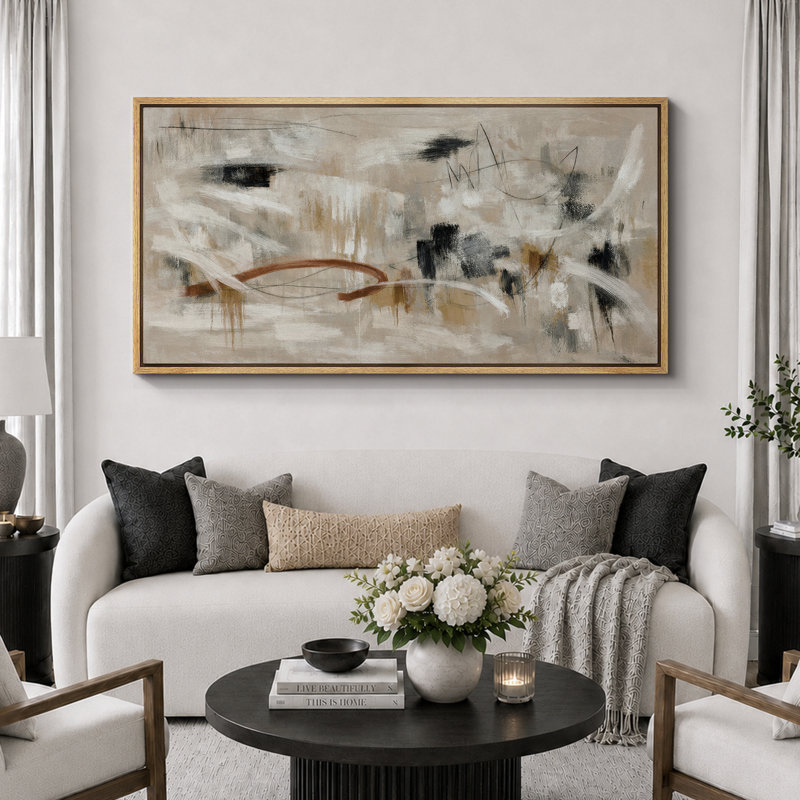 Reproduction d'art moderne sur toile encadrée, H 30 po x l 60 po, Cadre flottant naturel