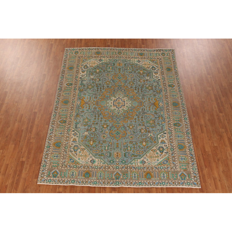 Tapis bleu clair à motif géométrique traditionnel 8 x 11