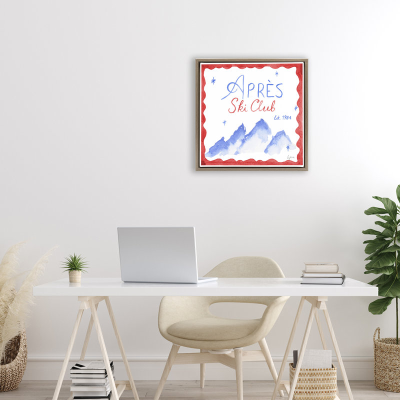 Cadre flottant rouge et bleu Apres Ski Club, design par Lucille Price, Cadre flottant orme Montalcino, H 18 po x l 18 po